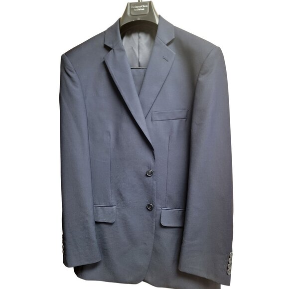 Mens Navy Blue Classic 2-Button Suit Polyester & Rayon Unhemmed Pants 42R * 34 - Picture 7 of 16